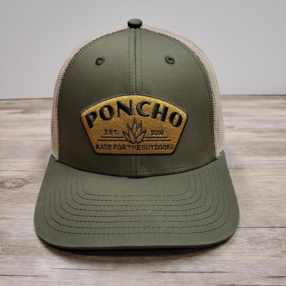 Poncho Outdoors Hat Cap Snap Back Mens One Size Green Mesh Trucker Patch Logo